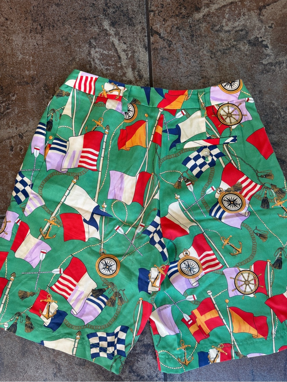 Anthropologie Green Nautical Flag Print Bermuda Shorts - Picture 5 of 9